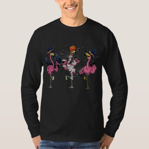 Funny Witches Mummy Pink Flamingo Halloween T_Shirt