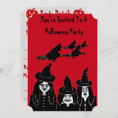 funny witches spooky and scary halloween party invitation