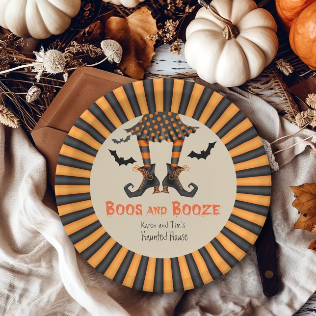 Funny Witch's Legs Halloween Party Paper Plates (Available in 7" diameter and 9" diameter sizes.)