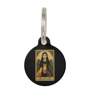 Funny Witchy Gothic Cat Lady Tarot Card Magical Pet ID Tag