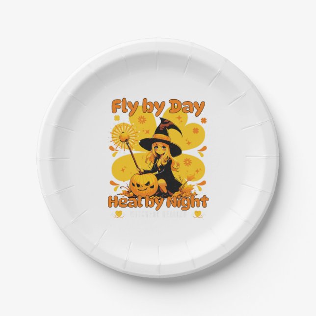 Funny Witchy Nurse Halloween Design Paper Plates (Front)