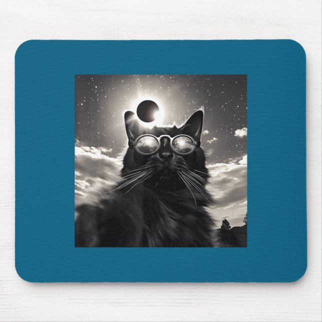 Funny With Cat Selfie Total Solar Eclipse Mouse Pad (Front)