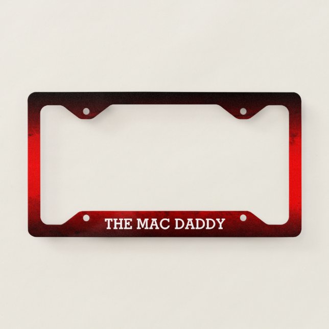 Funny with YOUR TEXT on Red Black Gradient Grunge License Plate Frame (Front)