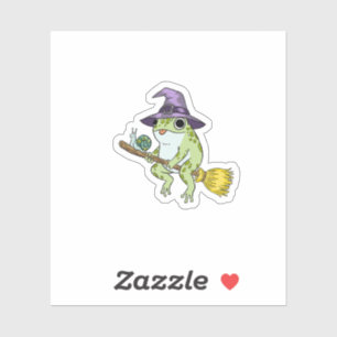 Funny Wizard Frog Rides A Broomstick Illustration Sticker