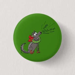 Funny Wolf Christmas Happy Howlidays Holiday Button