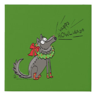 Funny Wolf Christmas Happy Howlidays Holiday Faux Canvas Print