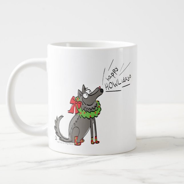 Funny Wolf Christmas Happy Howlidays Holiday Giant Coffee Mug (Left)