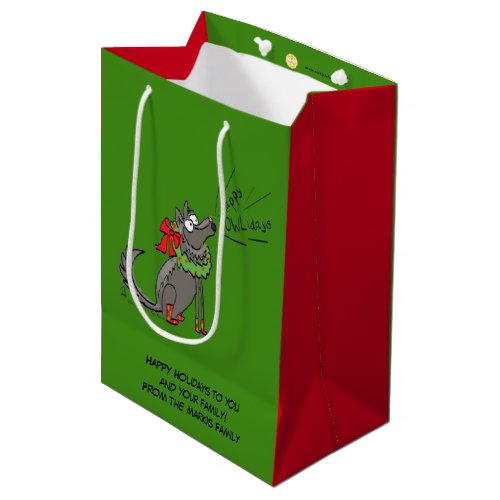 Funny Wolf Christmas Happy Howlidays Holiday Medium Gift Bag