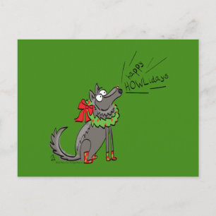 Funny Wolf Christmas Happy Howlidays Holiday Postcard