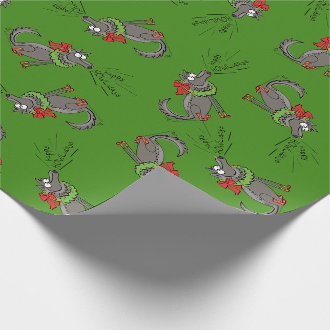Funny Wolf Christmas Happy Howlidays Holiday Wrapping Paper (Corner)