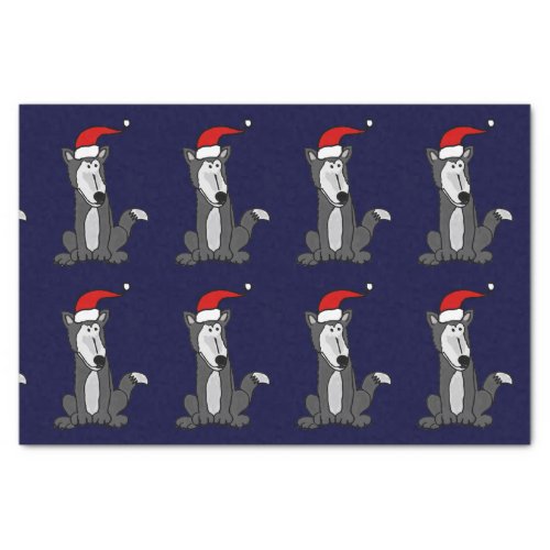 Funny Wolf in Santa Hat Christmas Tissue Paper