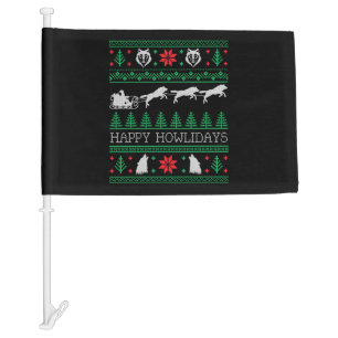 Funny Wolves Wolf Lover Ugly Christmas Sweater Car Flag