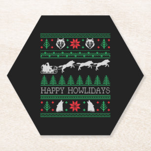 Funny Wolves Wolf Lover Ugly Christmas Sweater Paper Coaster