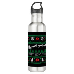 Funny Wolves Wolf Lover Ugly Christmas Sweater Stainless Steel Water Bottle