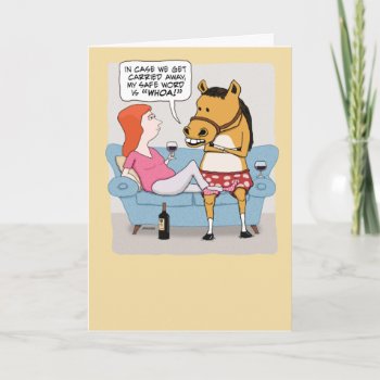 Funny Woman And Horse Drinking Wine Birthday Card by chuckink at Zazzle