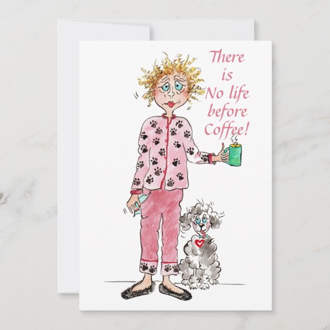 Funny Woman Caricature Before coffee Red Pajamas  Holiday Card (Front)