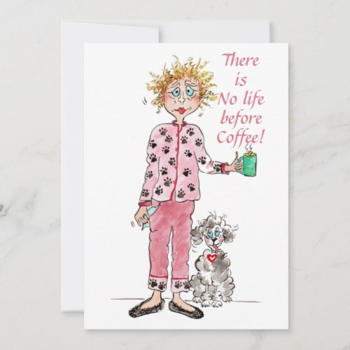 Funny Woman Caricature Before coffee Red Pajamas  Holiday Card