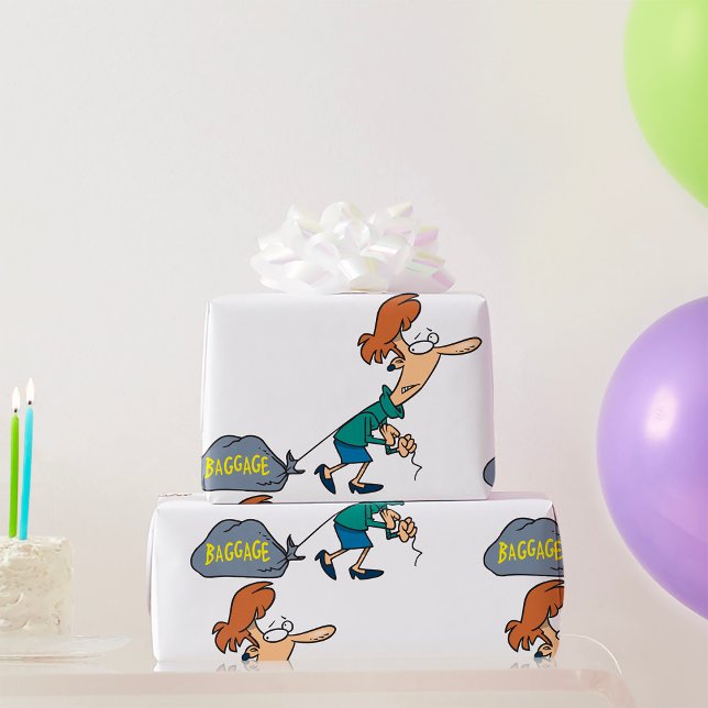 Funny Woman Carrying Emotional Baggage Wrapping Paper (Creator Uploaded)