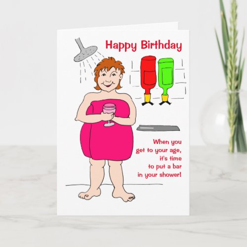 Funny Woman Cartoon Drinking Bar Birthday Card