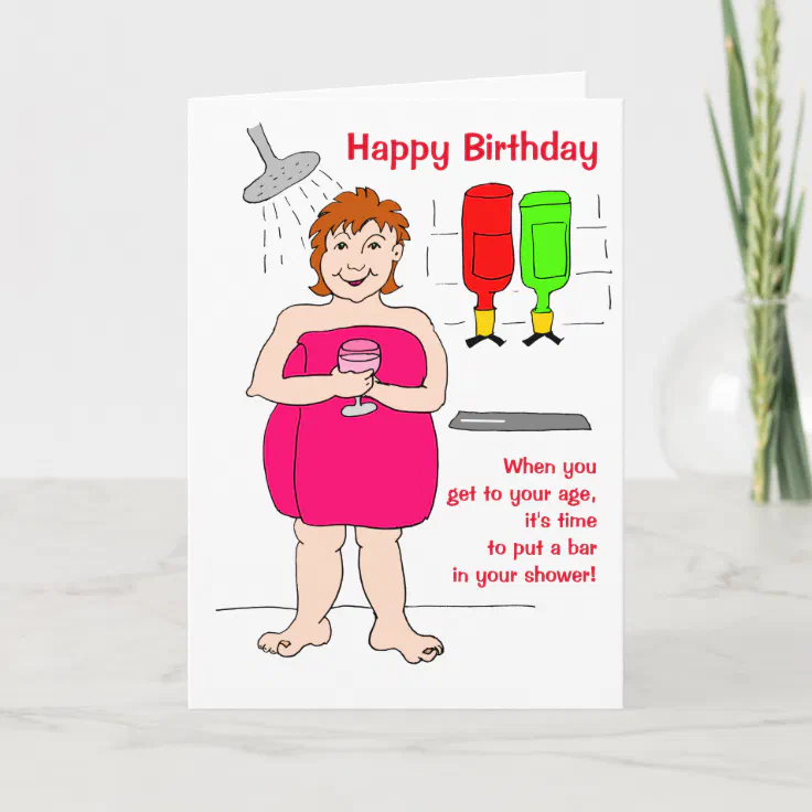 Funny Woman Cartoon Drinking Bar Birthday Card | Zazzle