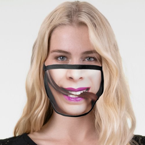 funny woman happy smile mouth expression face mask