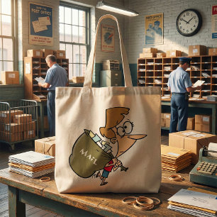 Funny Woman Hauling Heavy Mail Bag