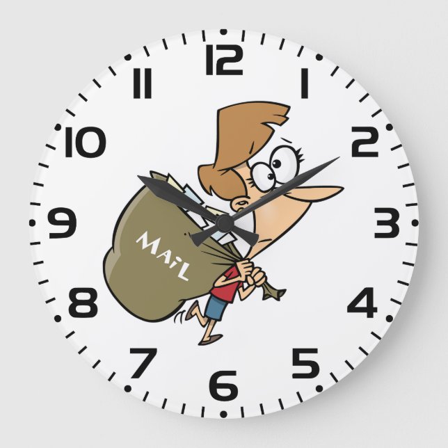 Funny Woman Hauling Heavy Mail Bag Large Clock (Front)