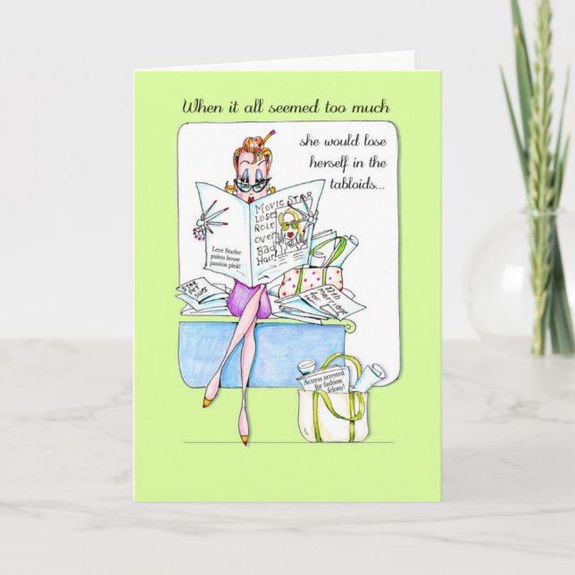 Funny woman humor birthday card - Tabloid humor! (Front)