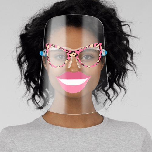Funny Womans Face Pink Lips Exotic Eye Glasses Face Shield