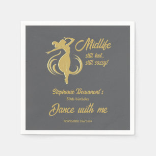 Funny Woman's Gold Midlife Still Hot 50th Birthday Napkins