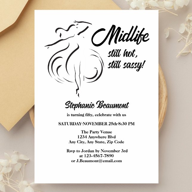 Funny Woman's Midlife Still Hot 50th Birthday Invitation (Creator Uploaded)
