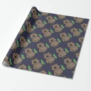 Funny Wombat Drinking Bottle of Beer Cartoon Wrapping Paper