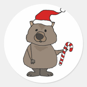 Funny Wombat in Santa Hat Christmas Classic Round Sticker