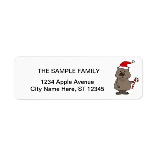 Funny Wombat in Santa Hat Christmas Label