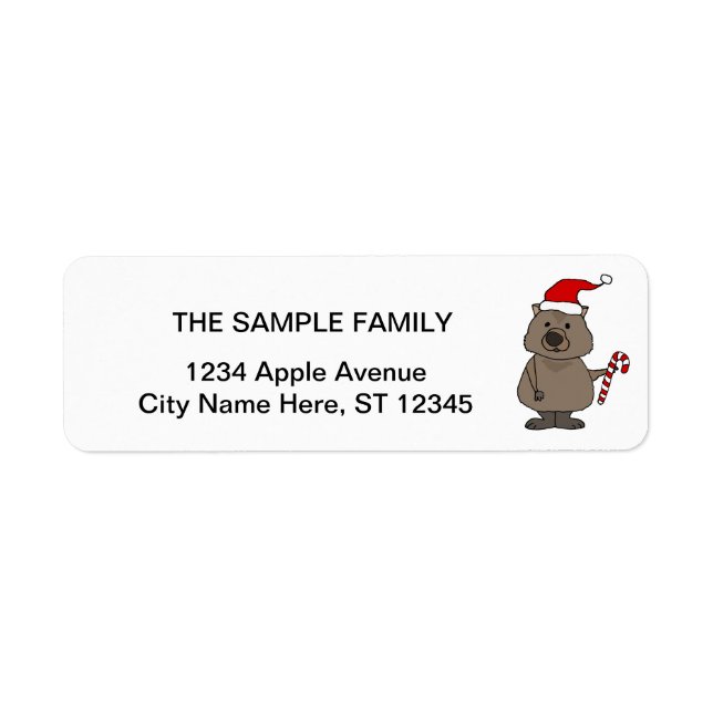 Funny Wombat in Santa Hat Christmas Label (Front)