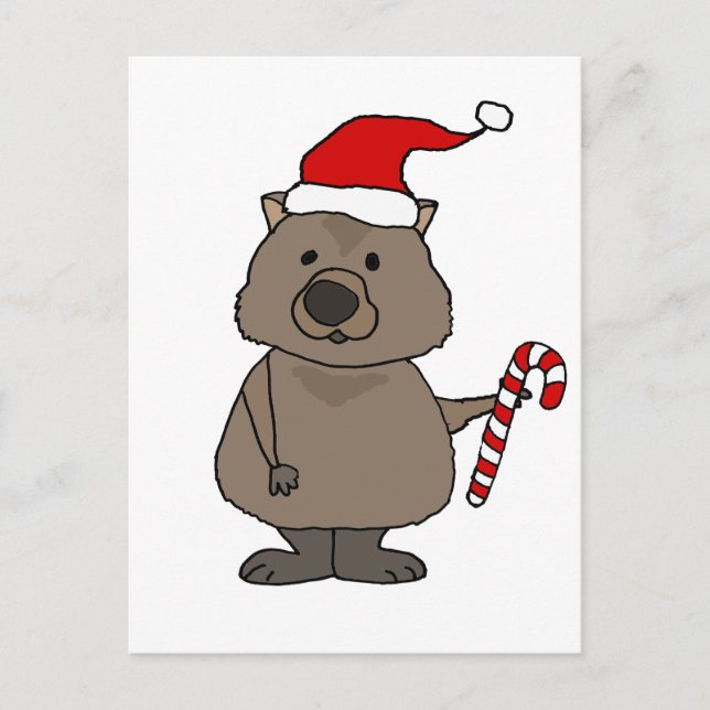 Funny Wombat in Santa Hat Christmas Postcard (Front)