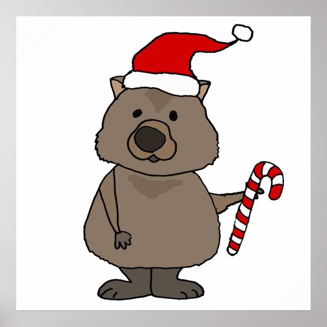 Funny Wombat in Santa Hat Christmas Poster (Front)