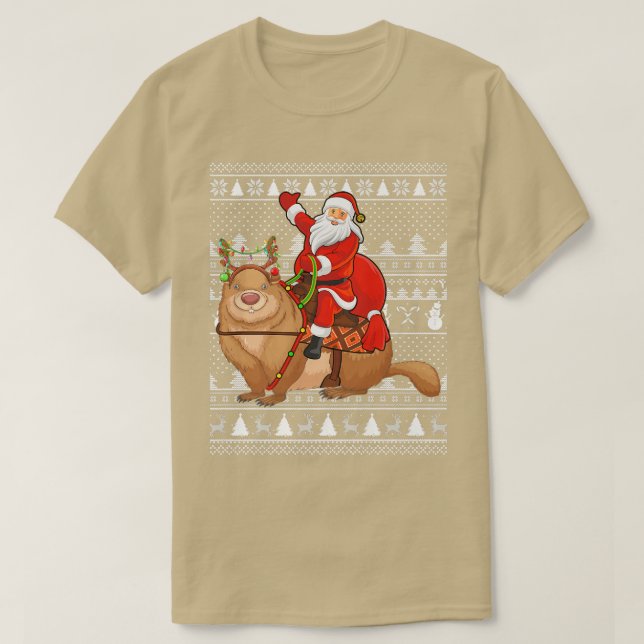 Funny Wombat Lover Santa Riding Wombat Ugly Christ T-Shirt (Design Front)