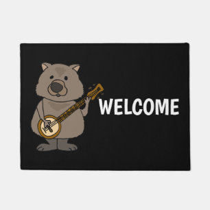 Funny Wombat Playing Banjo Cartoon Doormat