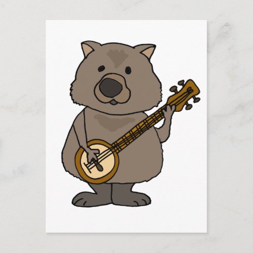 Funny Wombat Playing Banjo Cartoon Postcard
