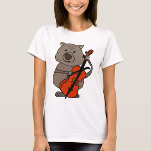 Funny Wombat Playing Cello Cartoon T-Shirt