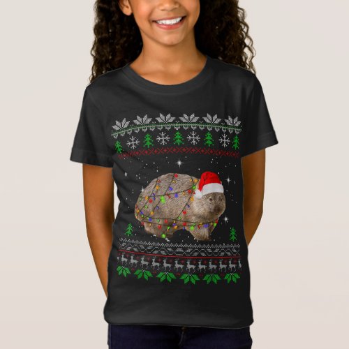 Funny Wombat Santa Christmas Lights Pajama Gift Xm T_Shirt