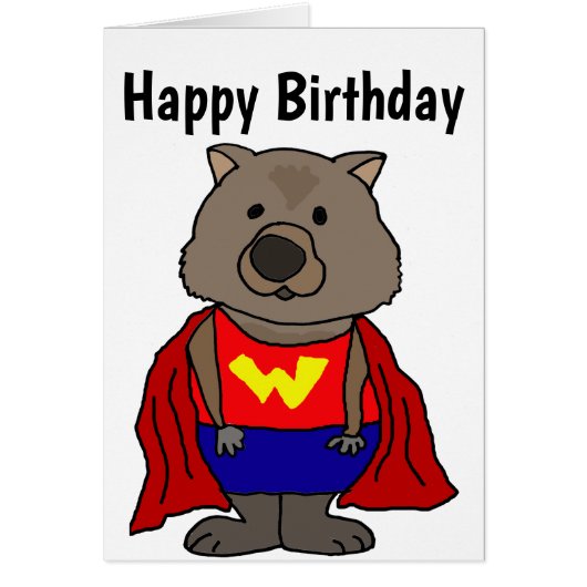 Funny Wombat Superhero Cartoon Cards (Front)