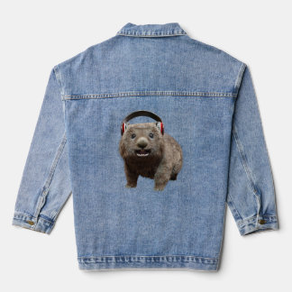 Funny Wombat with headphones Cool Animal Denim Jacket