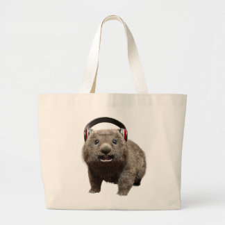 Funny Wombat with headphones Cool Animal Large Tote Bag
