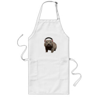 Funny Wombat with headphones Cool Animal Long Apron