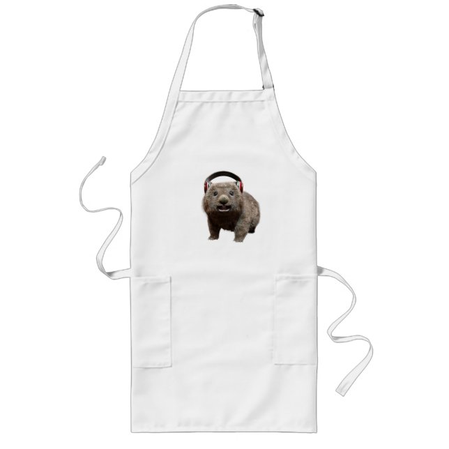 Funny Wombat with headphones Cool Animal Long Apron (Front)