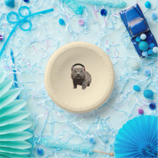Funny Wombat with headphones Cool Animal Paper Bowls