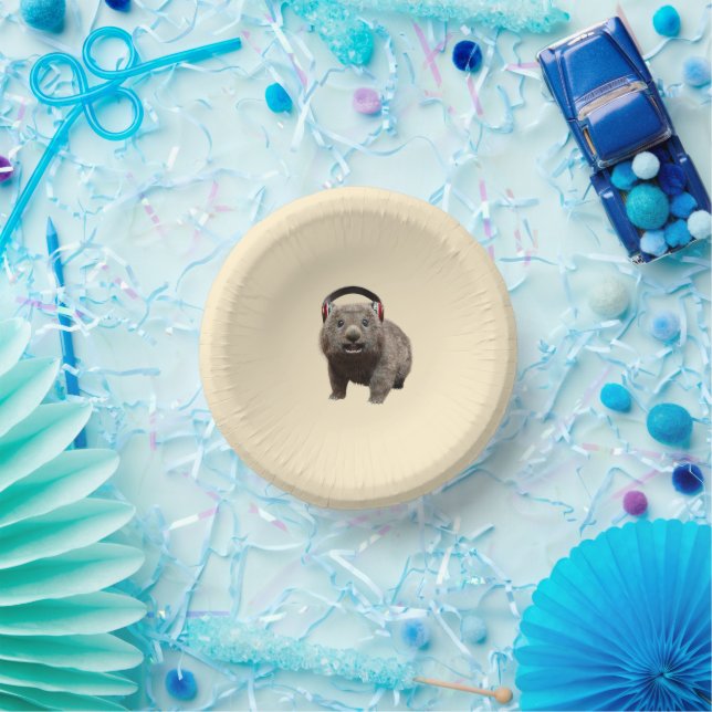 Funny Wombat with headphones Cool Animal Paper Bowls (Party)