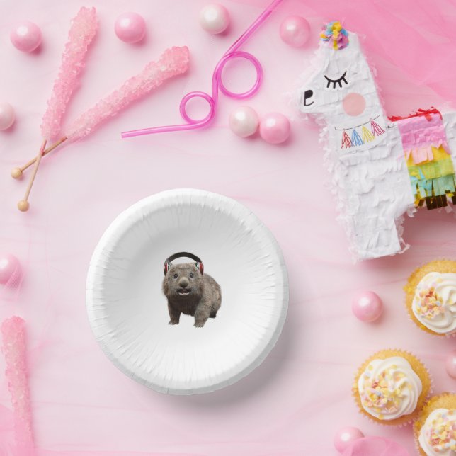 Funny Wombat with headphones Cool Animal Paper Bowls (Party)